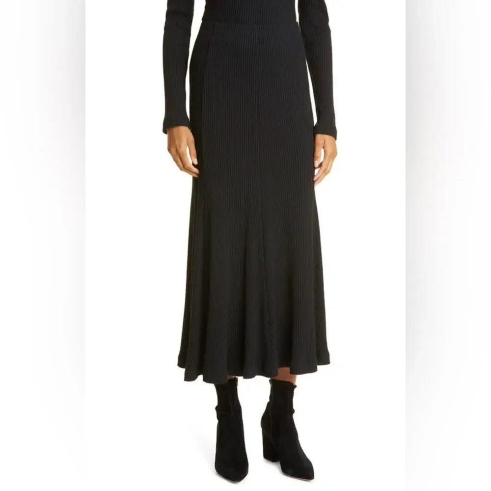 Mara Hoffman Meda Black Rib Knit Midi Skirt XL
